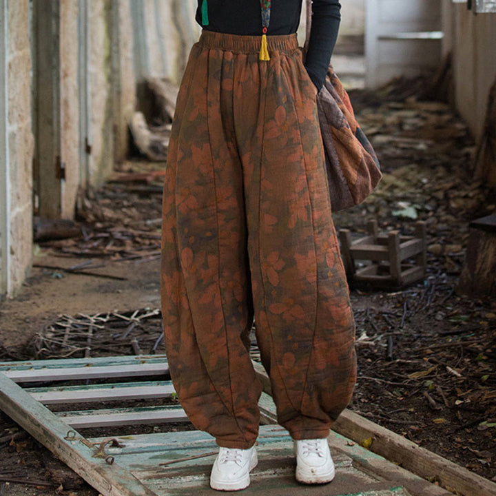 Buddha Stones Flower Pattern Cotton Thick Women's Pants With Pockets - image 4