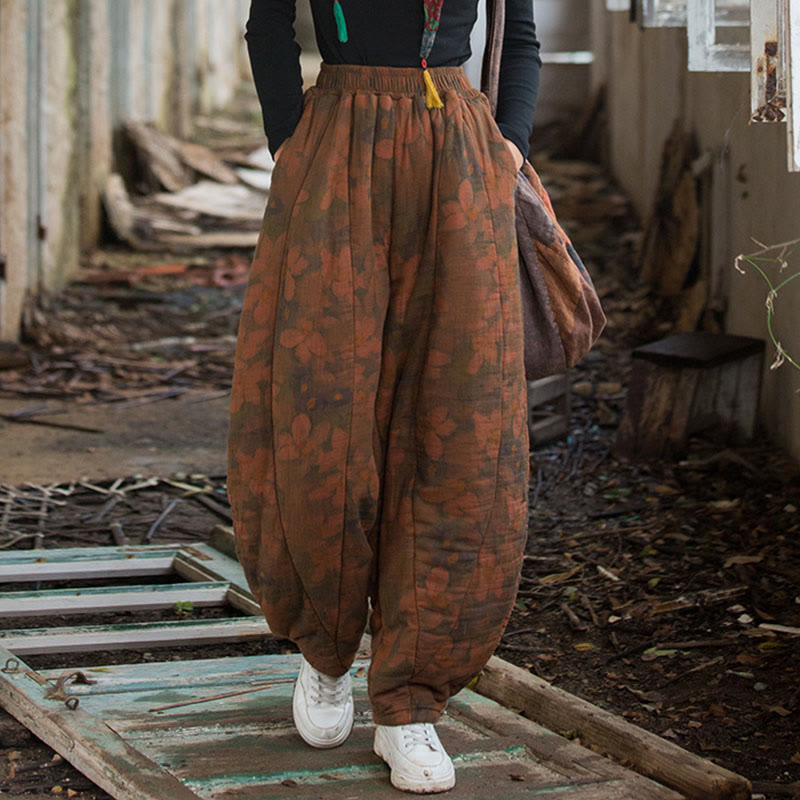 Buddha Stones Flower Pattern Cotton Thick Women's Pants With Pockets - image 5