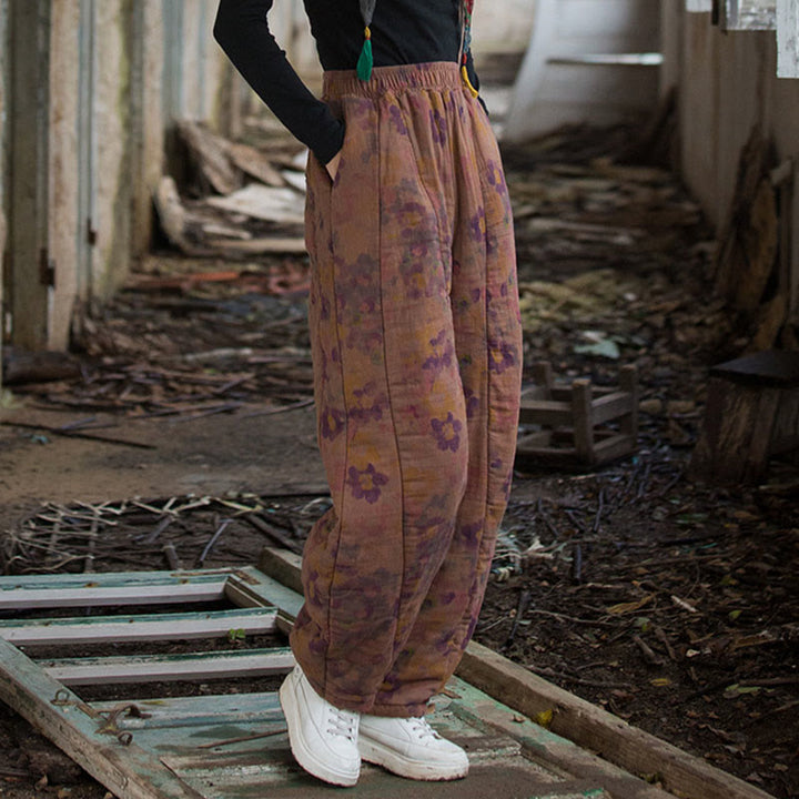 Buddha Stones Flower Pattern Cotton Thick Women's Pants With Pockets - image 14