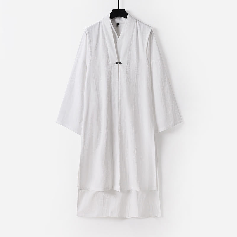 Buddha Stones 2Pcs Wudang Fall Solid Long Sleeve Men's Taoist Long Robe Sleeveless Vest Lace-up Kimono Ceremony Suit - White - US/UK/AU54，EU64 (9XL) - image 22