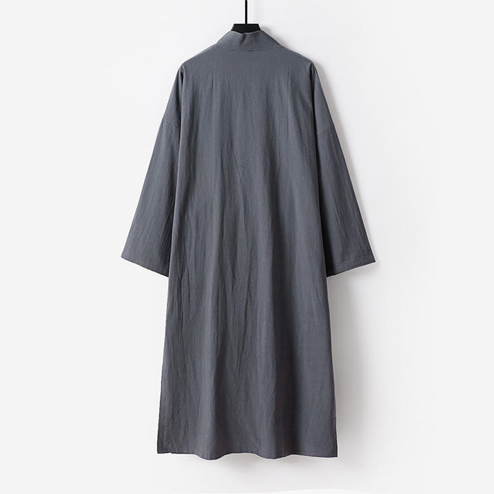 Buddha Stones 2Pcs Wudang Fall Solid Long Sleeve Men's Taoist Long Robe Sleeveless Vest Lace-up Kimono Ceremony Suit - image 4