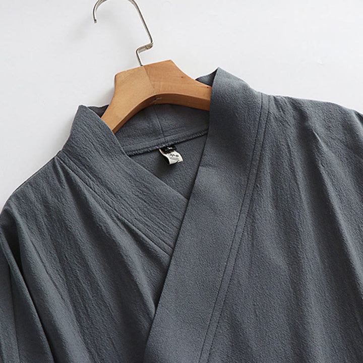 Buddha Stones 2Pcs Wudang Fall Solid Long Sleeve Men's Taoist Long Robe Sleeveless Vest Lace-up Kimono Ceremony Suit - image 5