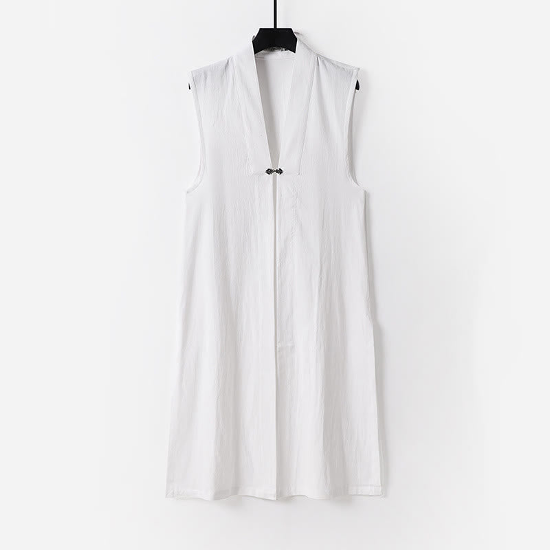 Buddha Stones 2Pcs Wudang Fall Solid Long Sleeve Men's Taoist Long Robe Sleeveless Vest Lace-up Kimono Ceremony Suit - image 23