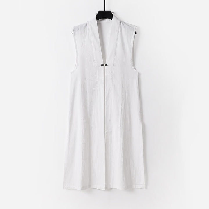 Buddha Stones 2Pcs Wudang Fall Solid Long Sleeve Men's Taoist Long Robe Sleeveless Vest Lace-up Kimono Ceremony Suit - image 23