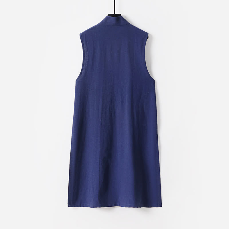 Buddha Stones 2Pcs Wudang Fall Solid Long Sleeve Men's Taoist Long Robe Sleeveless Vest Lace-up Kimono Ceremony Suit - image 17