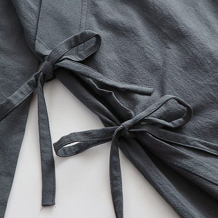 Buddha Stones 2Pcs Wudang Fall Solid Long Sleeve Men's Taoist Long Robe Sleeveless Vest Lace-up Kimono Ceremony Suit - image 7