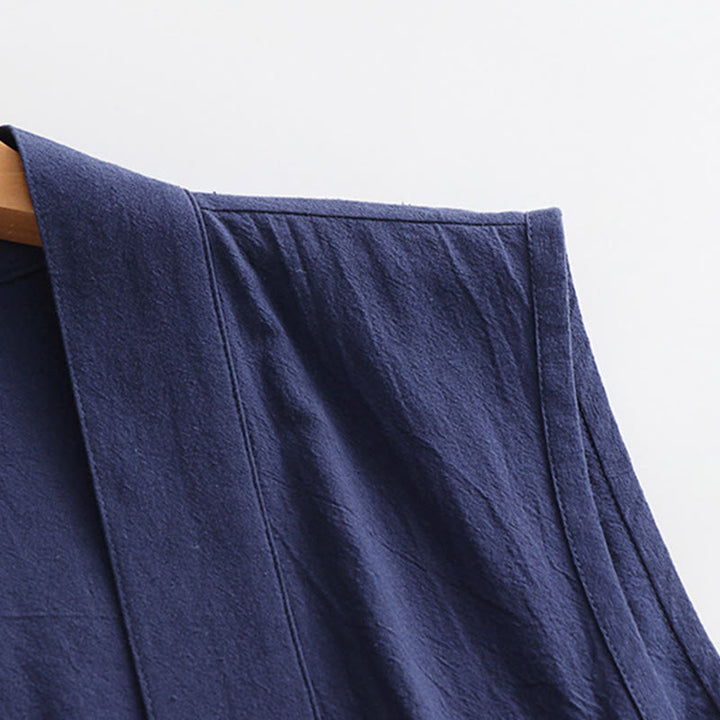 Buddha Stones 2Pcs Wudang Fall Solid Long Sleeve Men's Taoist Long Robe Sleeveless Vest Lace-up Kimono Ceremony Suit - image 20