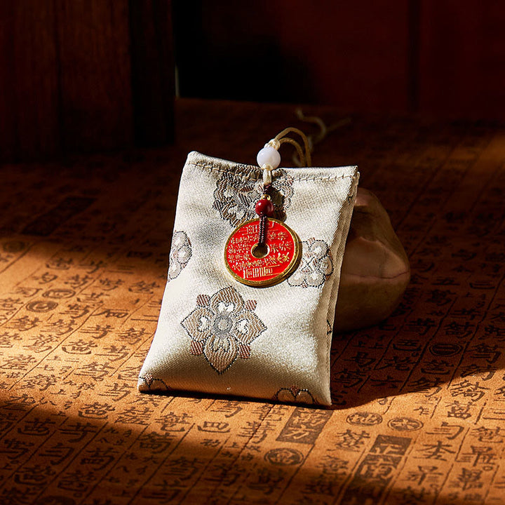 Buddha Stones Mountain Ghosts Spend Money Jacquard Embroidery Sachet Blessing Hanging Decoration - GRAY - image 4