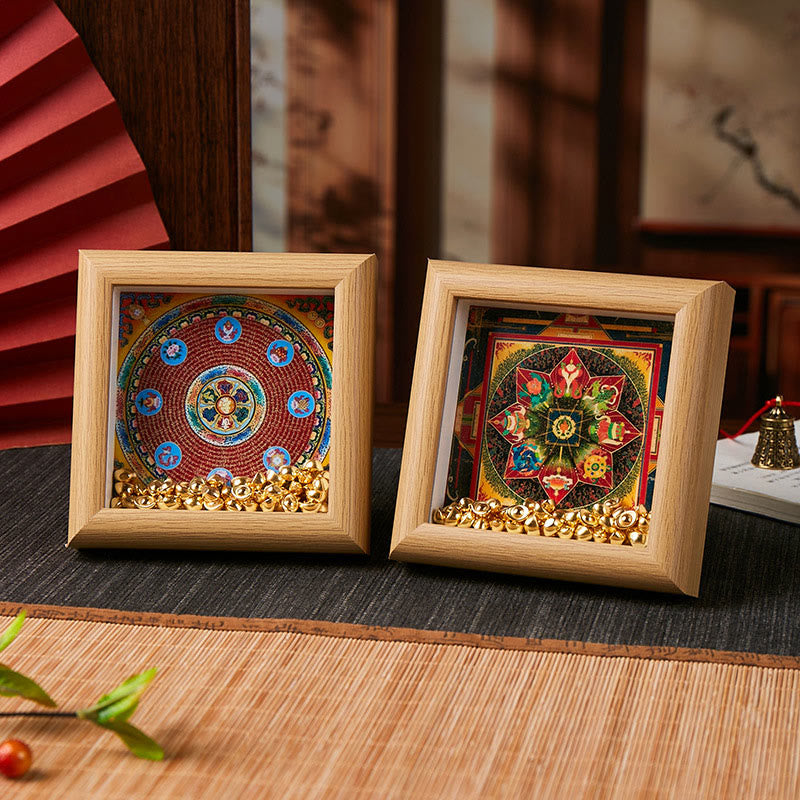 Buddha Stones Tibetan Om Mani Padme Hum Golden Ingot Thangka Photo Frame Ornament Home Decor - image 11