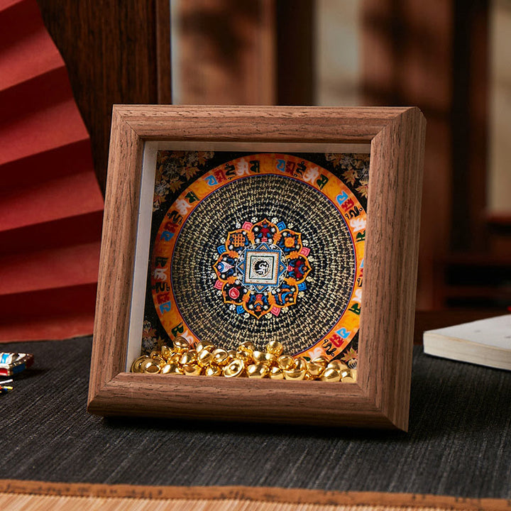 Buddha Stones Tibetan Om Mani Padme Hum Golden Ingot Thangka Photo Frame Ornament Home Decor - Style 4 - Brown Medium Density Fiberboard(10*10*4cm) - image 7