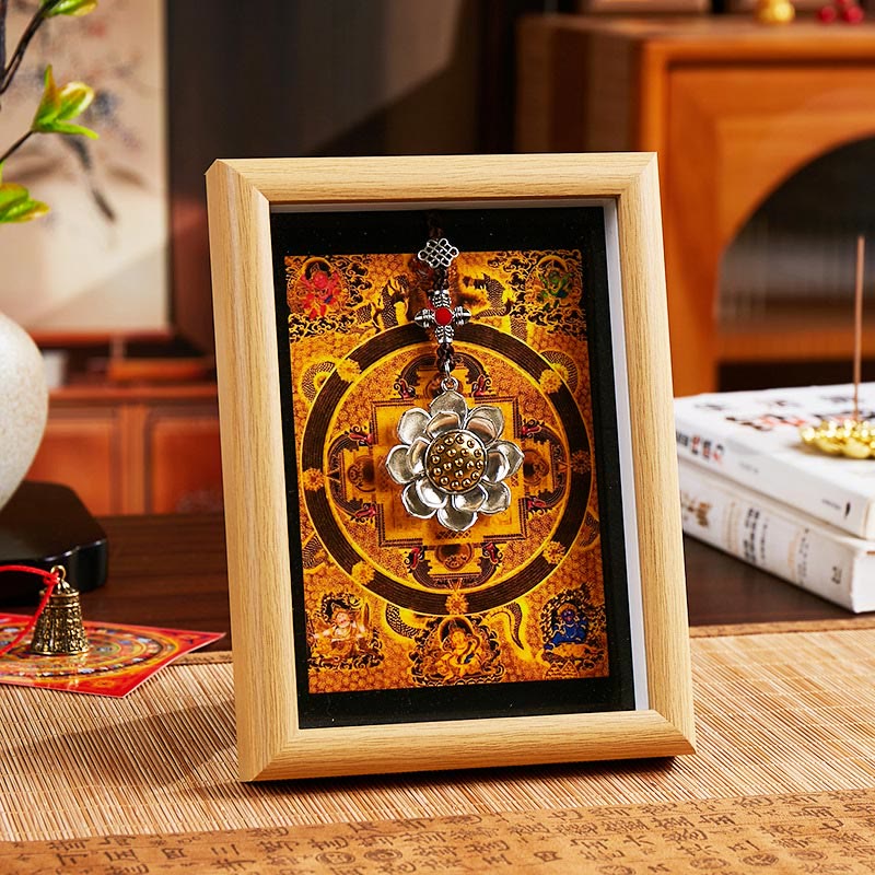 Buddha Stones Lotus Golden Ingot Thangka Photo Frame Ornament Home Decor - Style 2 - Yellow Medium Density Fiberboard(13*18*4cm) - image 2