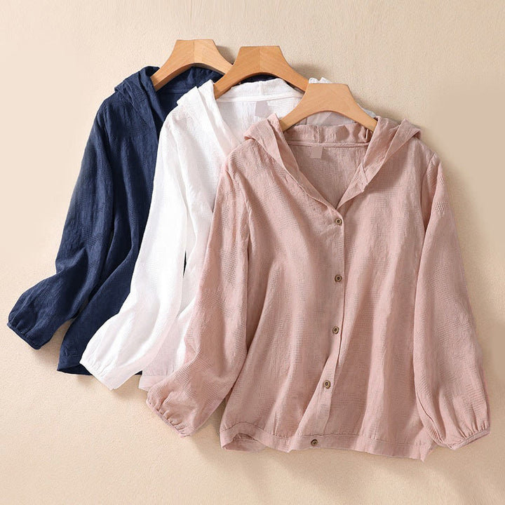 Buddha Stones Fall Jacquard Buttons Down Design Cotton Long Sleeve Women's Hoodie - image 30