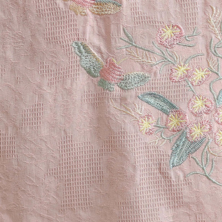 Buddha Stones Flower Embroidery Three Quarter Sleeve One Frog-Button Mandarin Collar Cotton Women's Shirt - image 26