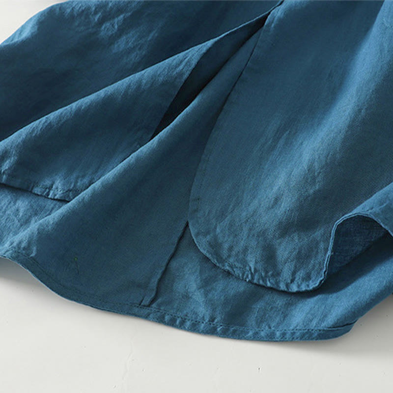 Buddha Stones Fall Solid Color Frog-Button Stand Collar Three Quarter Sleeve Mid-length Women's Cotton Shirt - image 13