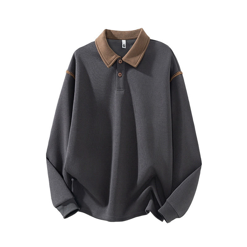 Buddha Stones Fall Polo Collar Button Men's Sweatshirt Cotton Pullover - DarkGray - US/UK/AU44，EU54 (4XL) - image 3