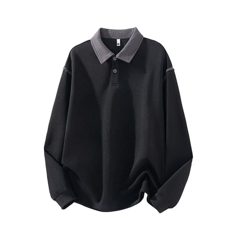 Buddha Stones Fall Polo Collar Button Men's Sweatshirt Cotton Pullover - Black - US/UK/AU44，EU54 (4XL) - image 5