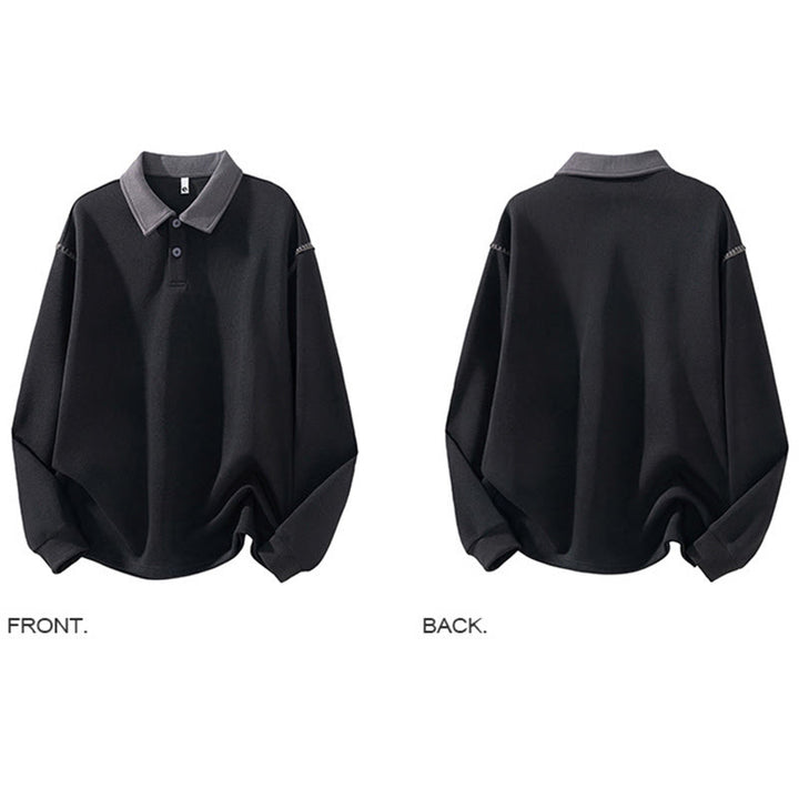 Buddha Stones Fall Polo Collar Button Men's Sweatshirt Cotton Pullover - image 6