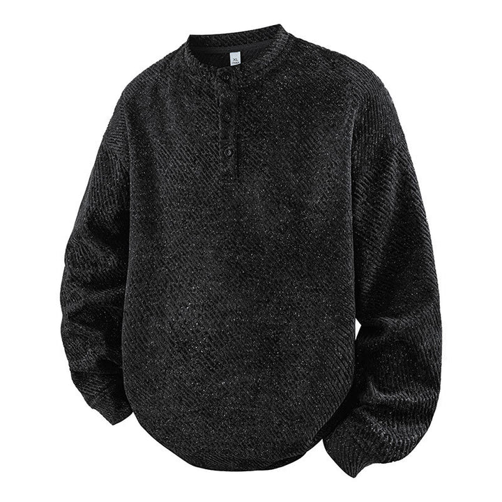 Buddha Stones Fall Crew Neck Stripes Button Men's Sweatshirt Pullover - Black - US/UK/AU42，EU52 (3XL) - image 3