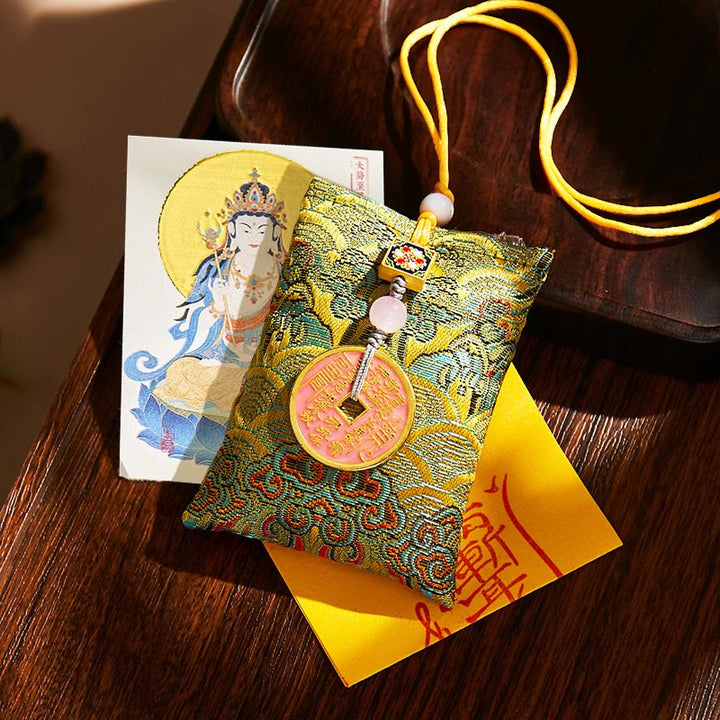 Buddha Stones Chinese Zodiac Natal Buddha Copper Coins Sachet Blessing Hanging Decoration - Green Fabric - Horse-Mahasattva Bodhisattva - image 8
