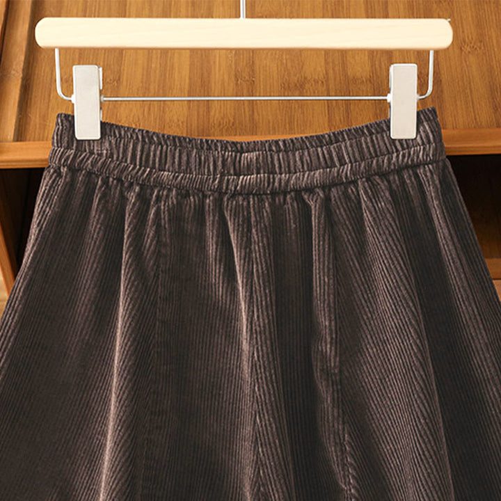 Buddha Stones Plain Elastic Waist Women's Cropped 7-8 Length Wide Leg Corduroy Pants - image 14