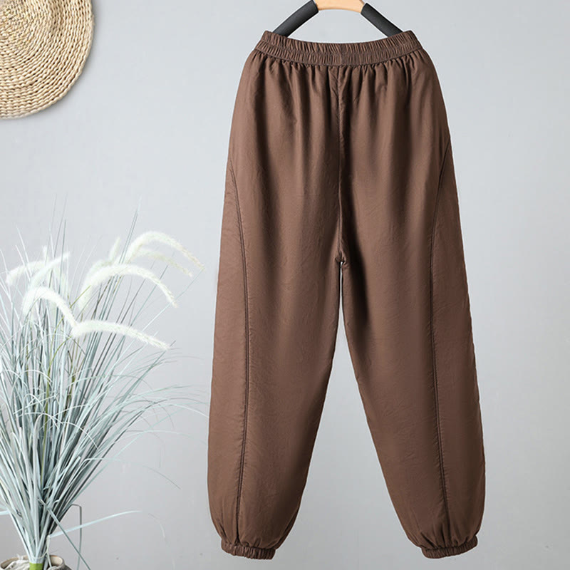 Buddha Stones Winter Elastic Waist Cotton Thermal Women's Cropped 7-8 Length Harem Pants With Pockets - image 2