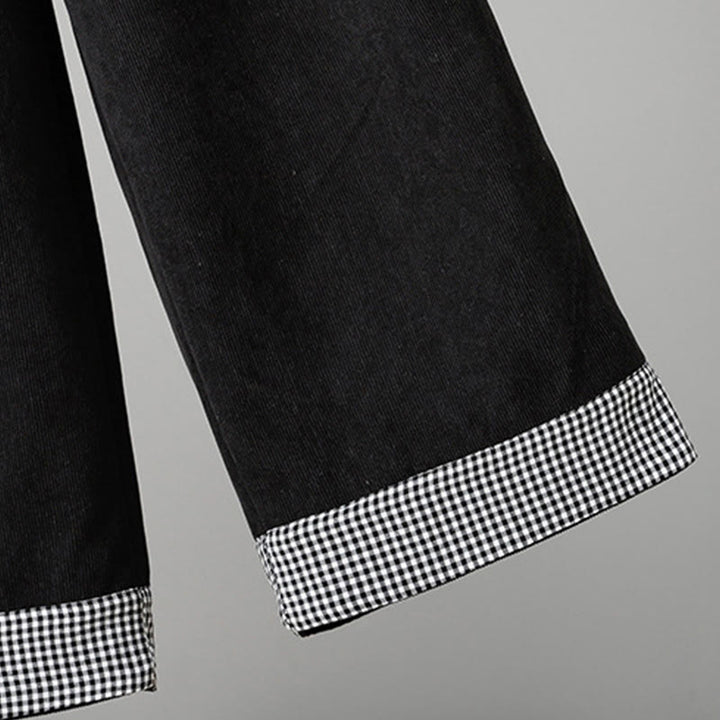 Buddha Stones Plain Elastic Waist Patchwork Plaid Women's Ankle-Length Wide Leg Corduroy Pants - image 15