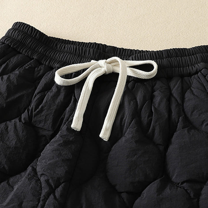 Buddha Stones Winter Curved Lines Elastic Waist Drawstring Patchwork Plaid Cotton Thermal Women's Pants With Pockets - image 1