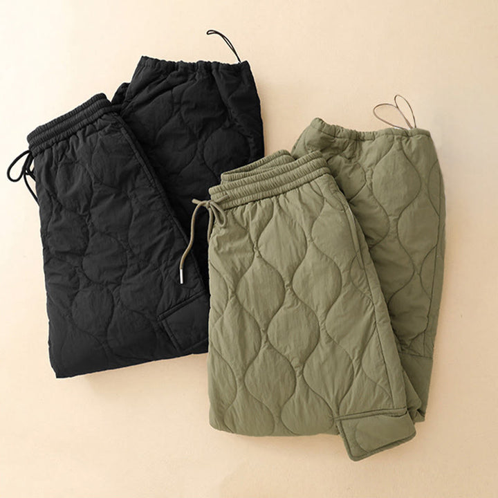 Buddha Stones Winter Curved Lines Elastic Waist Drawstring Cotton Thermal Women's Pants With Pockets - image 18