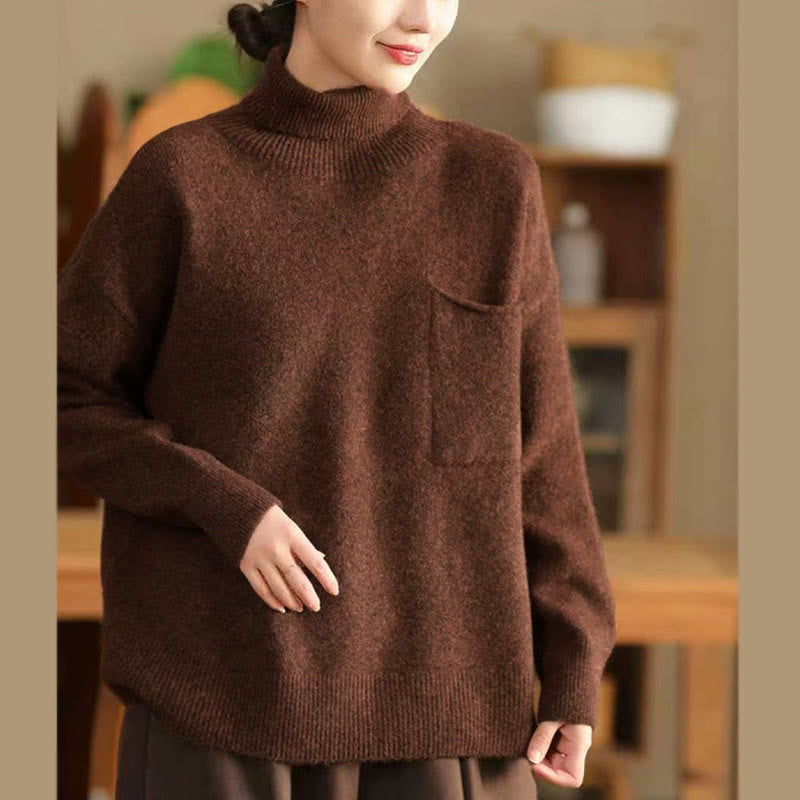 Buddha Stones Winter Solid Color Mock Neck Long Sleeve Women's Knitted Cotton Sweater - Sienna - US4，UK/AU8，EU36 (F) - image 8