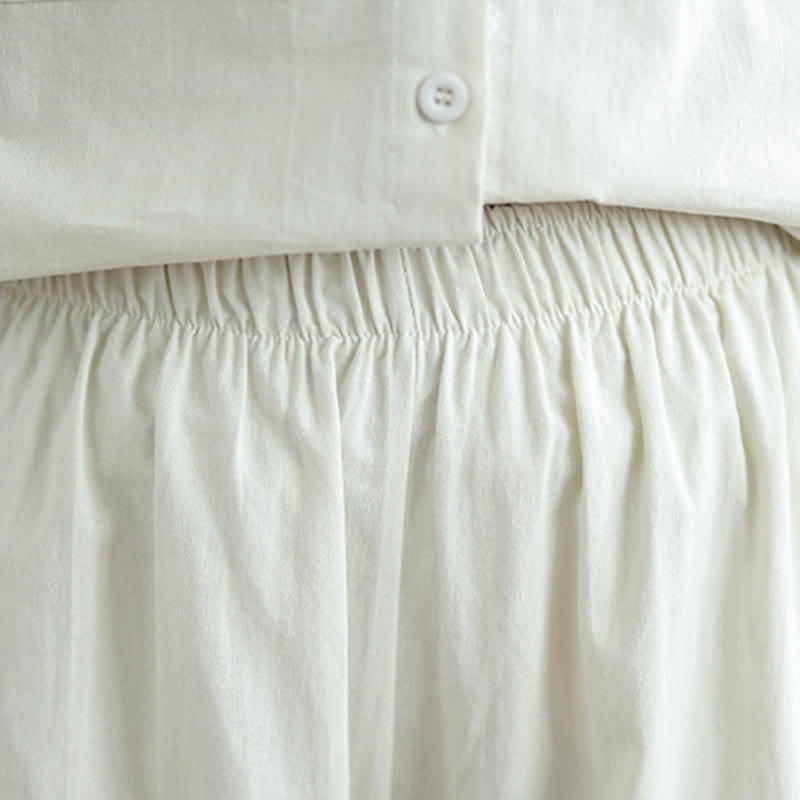 Buddha Stones 2Pcs Fall Solid Color Cotton Buttons Down Long Sleeve Shirt Ankle-Length Wide Leg Pants Women's Set With Pockets - image 9