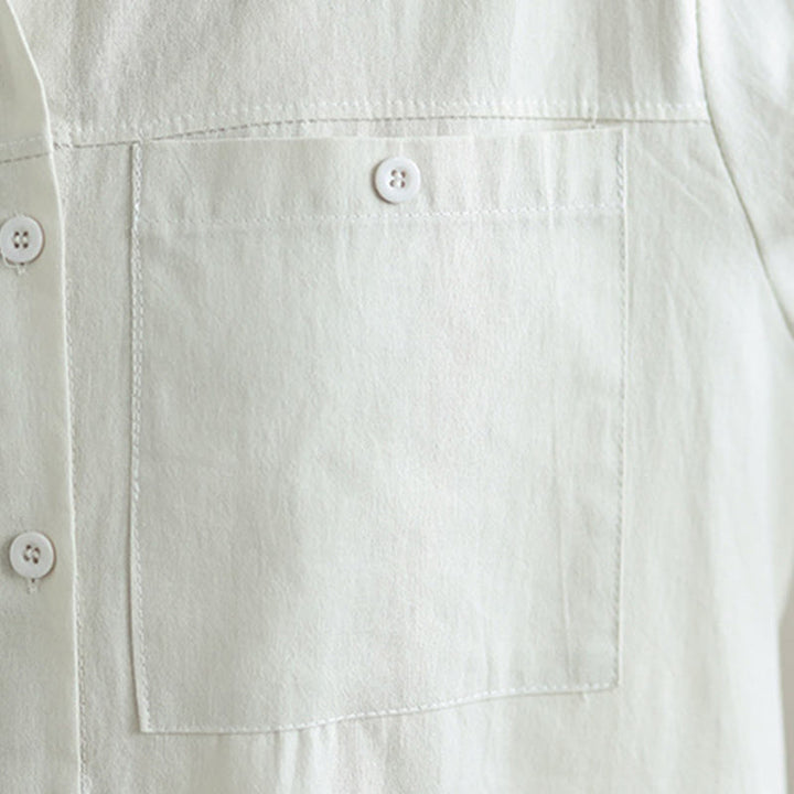 Buddha Stones 2Pcs Fall Solid Color Cotton Buttons Down Long Sleeve Shirt Ankle-Length Wide Leg Pants Women's Set With Pockets - image 7