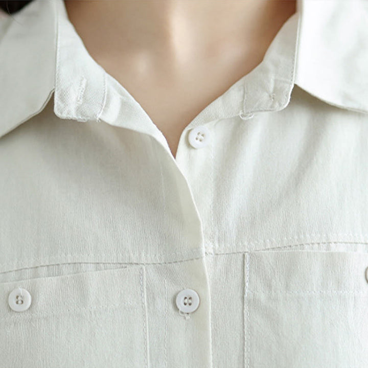 Buddha Stones 2Pcs Fall Solid Color Cotton Buttons Down Long Sleeve Shirt Ankle-Length Wide Leg Pants Women's Set With Pockets - image 6