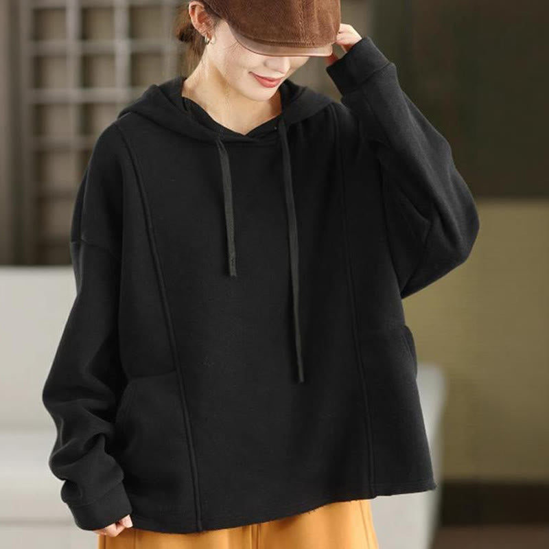 Buddha Stones Winter Solid Color Fleece-lined Cotton Long Sleeve Women's Hoodie With Pockets - Black - US4-8/10，UK/AU8-12/14，EU36-40/42 (F) - image 17