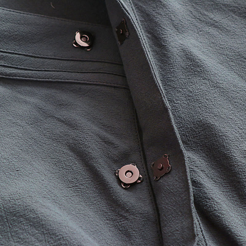 Buddha Stones 2Pcs Fall Solid Long Sleeve Men's Taoist Long Robe Lace-up Kimono Sleeveless Vest Qigong Ceremony Suit - image 11