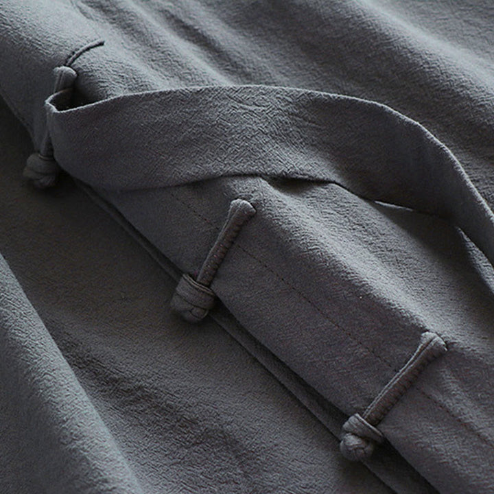 Buddha Stones 2Pcs Fall Solid Long Sleeve Men's Taoist Long Robe Lace-up Kimono Sleeveless Vest Qigong Ceremony Suit - image 12