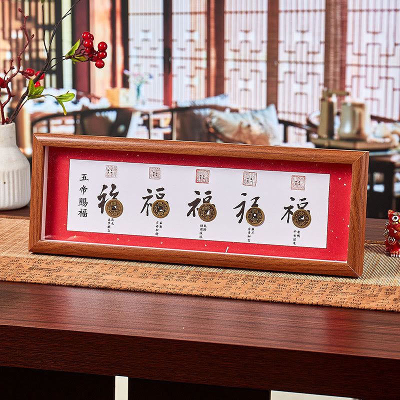 Buddha Stones Fu Character Five-Emperor Coins Lucky Fortune Photo Frame Ornament Home Decor - Style4 - Medium Density Fiberboard(13*40*4cm) - image 7