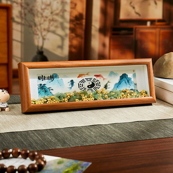 Buddha Stones Green Crystal Bagua Koi Fish Yin Yang Symbol Golden Ingot Photo Frame Ornament Home Decor - Style 1 - Medium Density Fiberboard(9*30*4cm) - image 0
