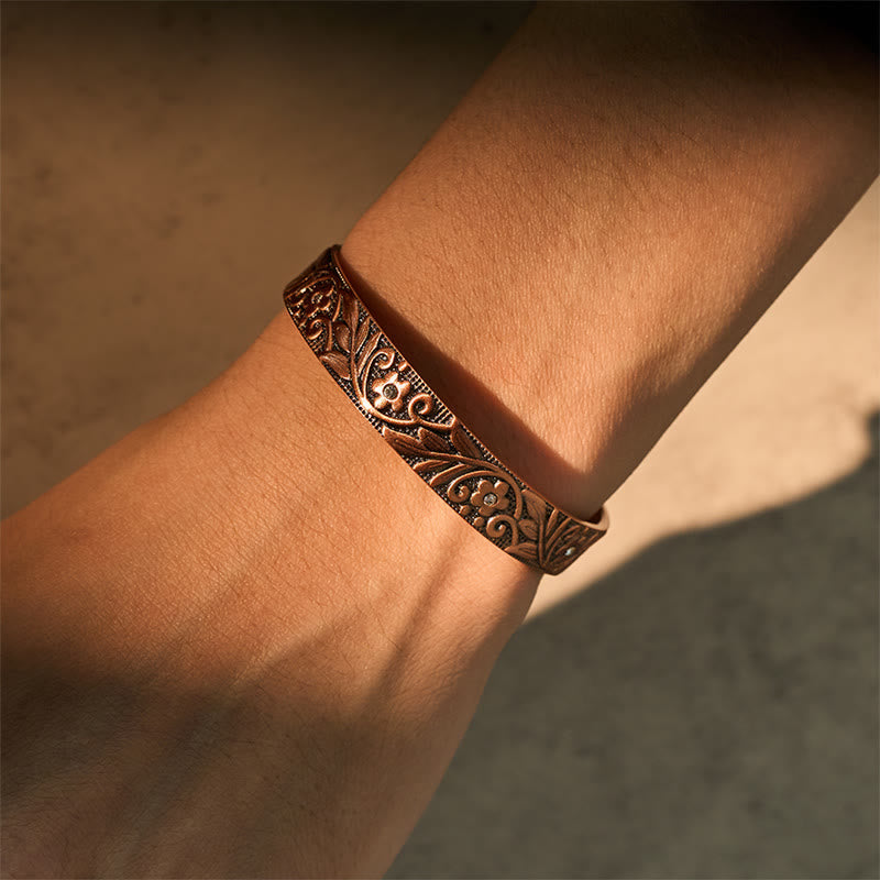 Buddha Stones Copper Flower Hand Polishing Adjustable Cuff Balance Bracelet Bangle - image 4