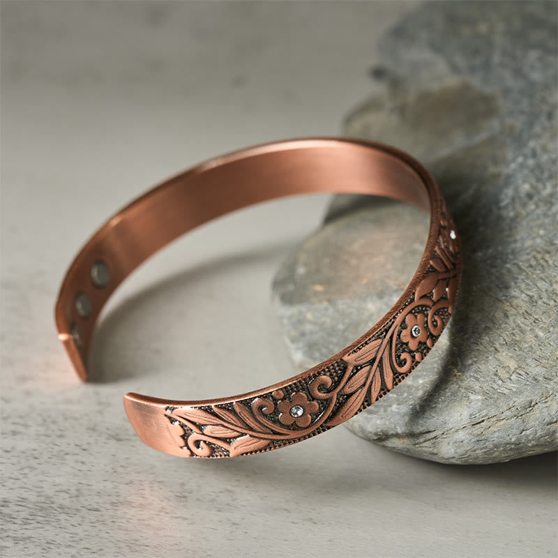Buddha Stones Copper Flower Hand Polishing Adjustable Cuff Balance Bracelet Bangle - image 2
