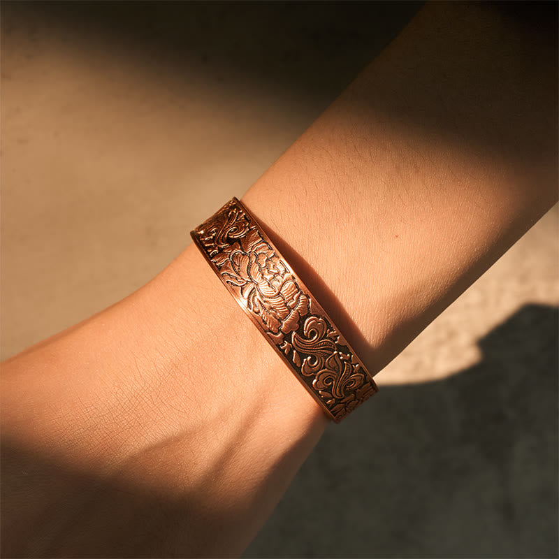 Buddha Stones Copper Flower Open Balance Luck Adjustable Cuff Bracelet Bangle - image 4