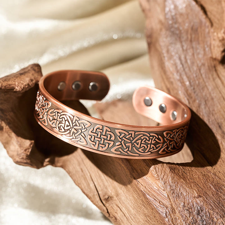 Buddha Stones Copper Abstract Line Pattern Open Luck Cuff Bracelet Bangle Ring - image 6