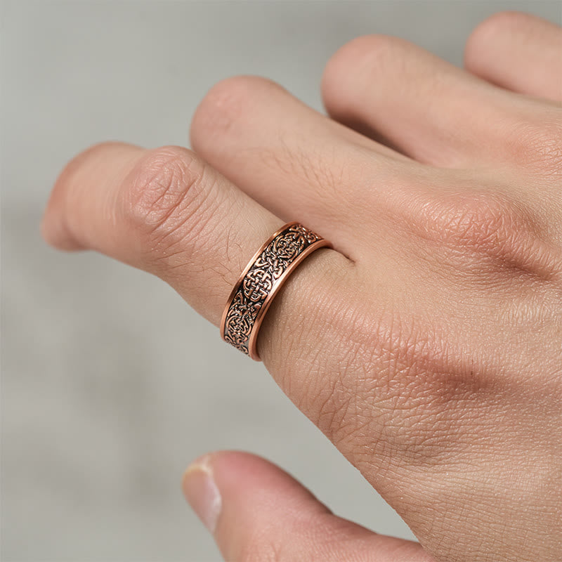 Buddha Stones Copper Abstract Line Pattern Open Luck Cuff Bracelet Bangle Ring - image 10