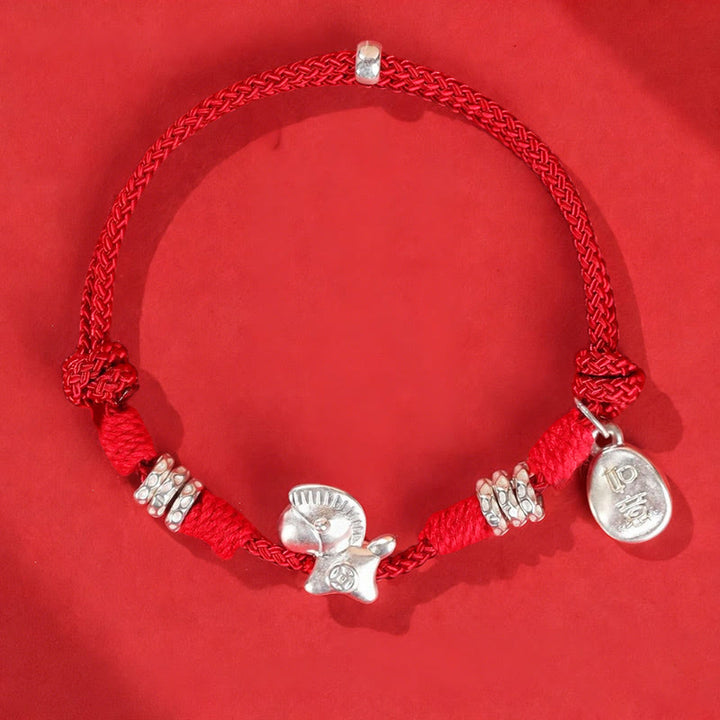Buddha Stones 999 Sterling Silver Year Of The Horse Freedom String Bracelet - Red Rope(Wrist Circumference: 14-21cm) - image 0