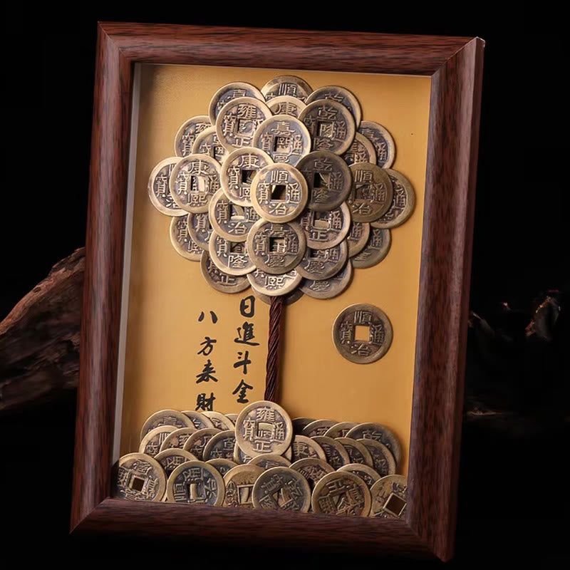 Buddha Stones Five-Emperor Coins Tree Attract Fortune Protection Photo Frame Ornament Home Decor - image 1