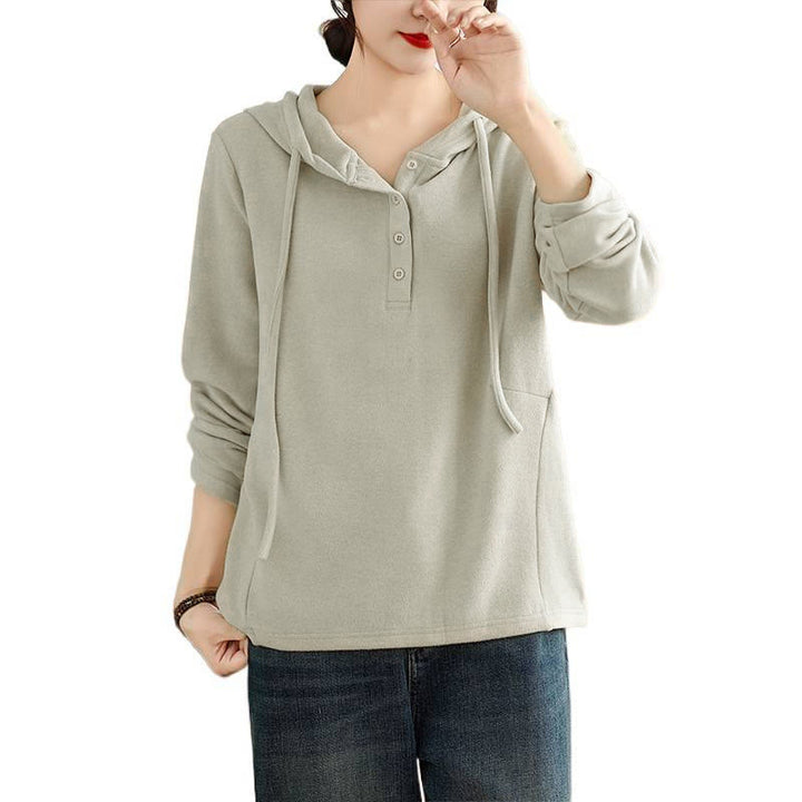 Buddha Stones Winter Solid Color Cotton Long Sleeve Women's Hoodie Has Hood - image 11