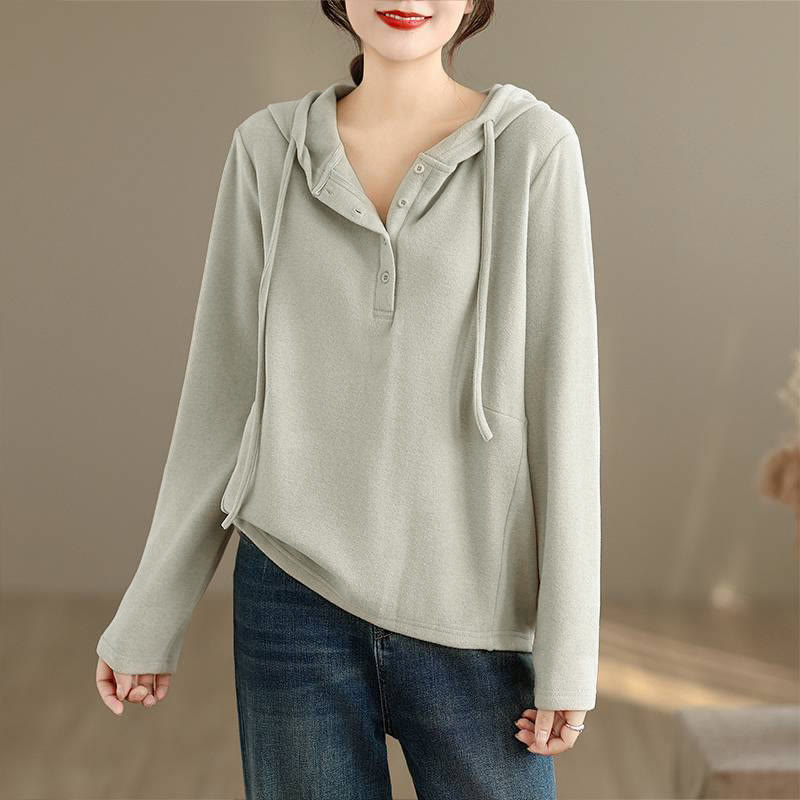Buddha Stones Winter Solid Color Cotton Long Sleeve Women's Hoodie Has Hood - image 1