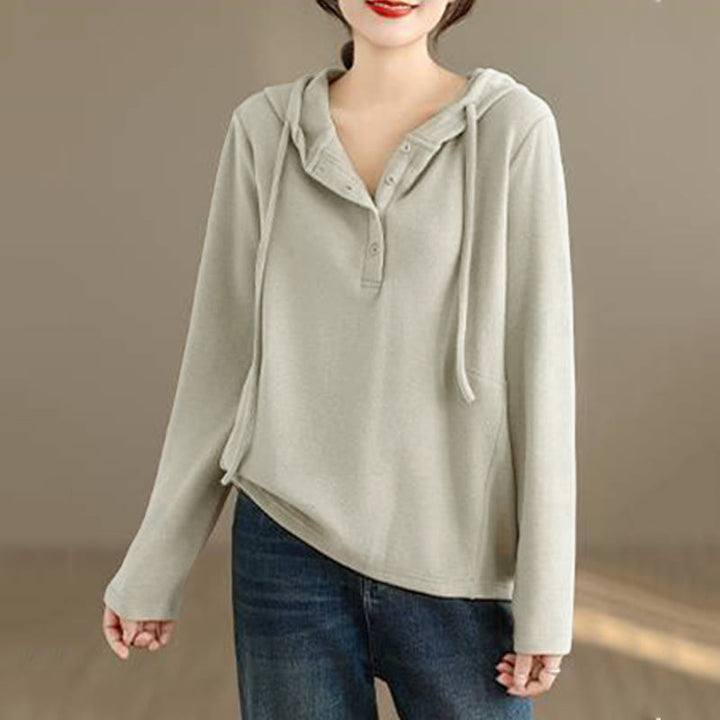 Buddha Stones Winter Solid Color Cotton Long Sleeve Women's Hoodie Has Hood - image 3