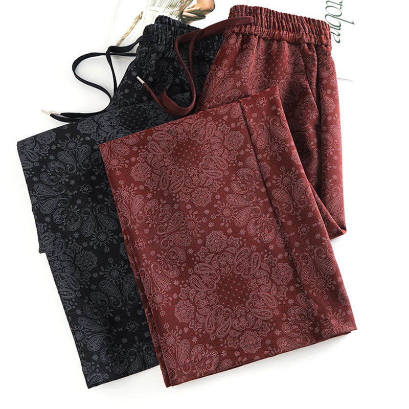 Buddha Stones Casual Floral Pattern Polyester Women's Wide Leg Pants With Pockets - image 14
