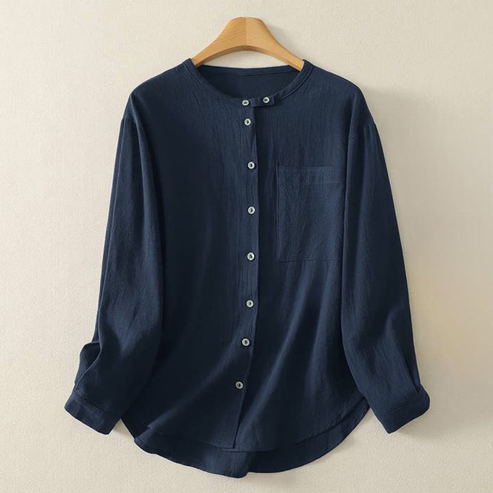 Buddha Stones Fall Crew Collar Long Sleeve Women's Polyester Shirt With Pockets - MidnightBlue - US8-10，UK/AU12-14，EU40-42 (2XL) - image 1