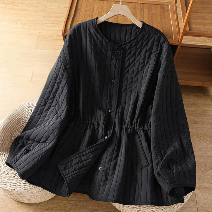 Buddha Stones Women's Plain Crew Neck Drawstring Design Long Sleeve Cotton Jacket With Pocket - image 2